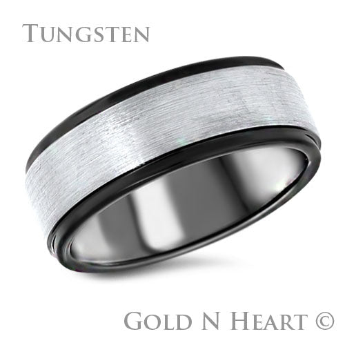 Tungsten 7.5mm Black and Gun Metal Grey Wedding Band