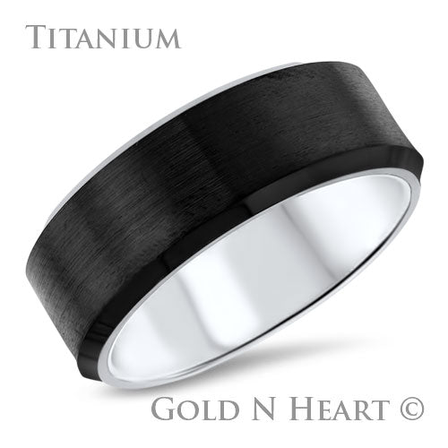 Beveled Midnight Black 8mm Titanium Wedding Band