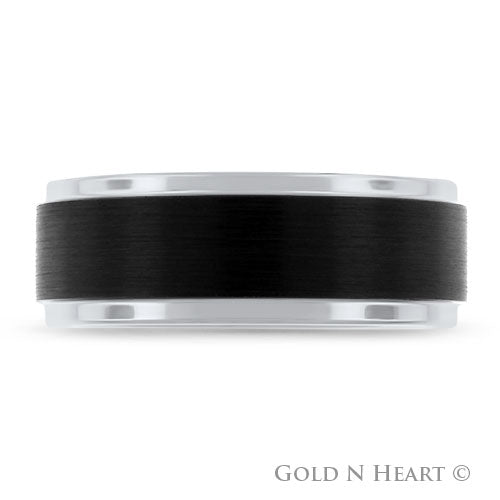 Flat Black Center with Polished Edges Wedding Band