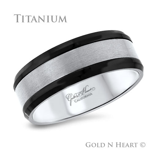 Black Shiny Beveled Edge With Brushed Center Titanium Band