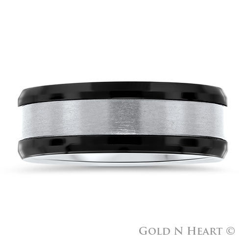 Black Shiny Beveled Edge With Brushed Center Titanium Band