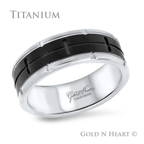 Grooved Grey & Black Titanium 8mm Band