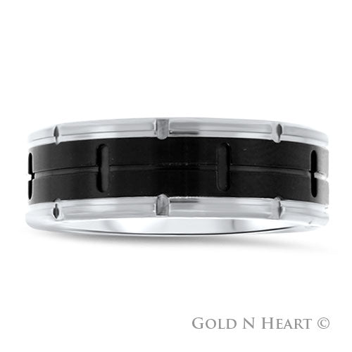 Grooved Grey & Black Titanium 8mm Band