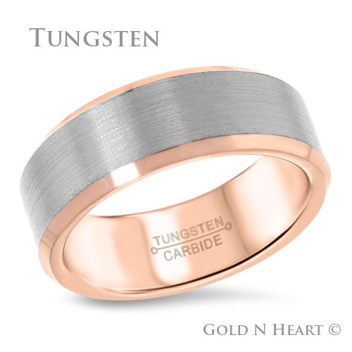 Brushed Gun Metal Gray Tungsten With Rose Edge Wedding Band