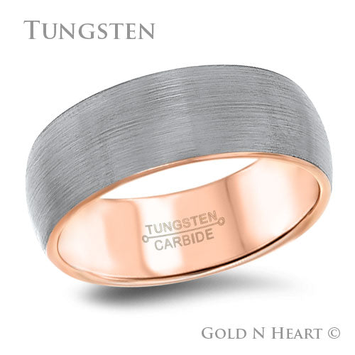 Brushed Gun Metal Grey With Rose Inside Wedding Band