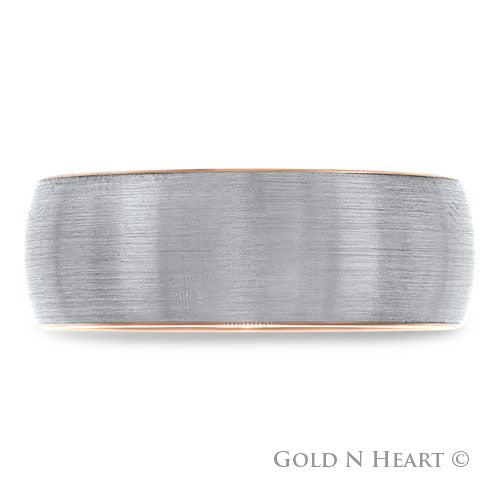 Brushed Gun Metal Grey With Rose Inside Wedding Band