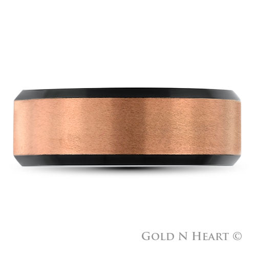 Black Polished Edge With Brushed Rose Center Wedding Band