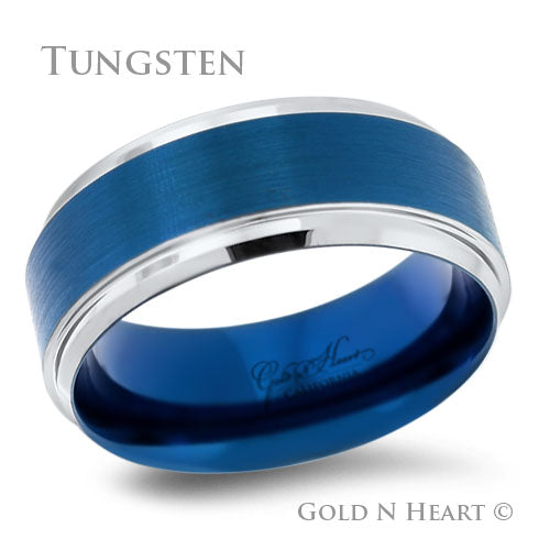 Brushed Blue Tungsten With High Polish Edge Wedding Band
