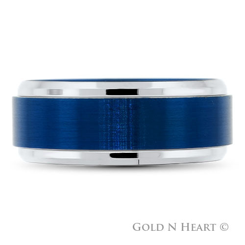 Brushed Blue Tungsten With High Polish Edge Wedding Band
