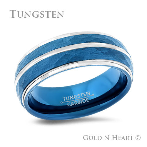 Double Row Hammered Blue Tungsten Wedding Band