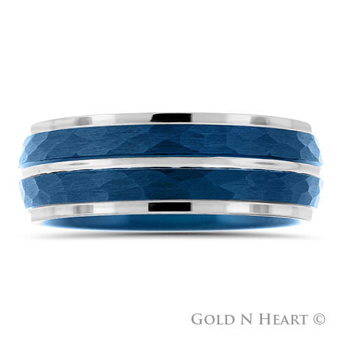 Double Row Hammered Blue Tungsten Wedding Band