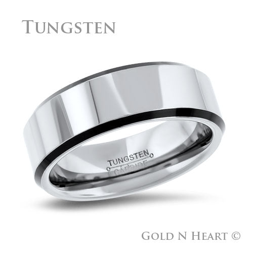 High Polished Flat Top with Matt Black Edge Tungsten Wedding Band