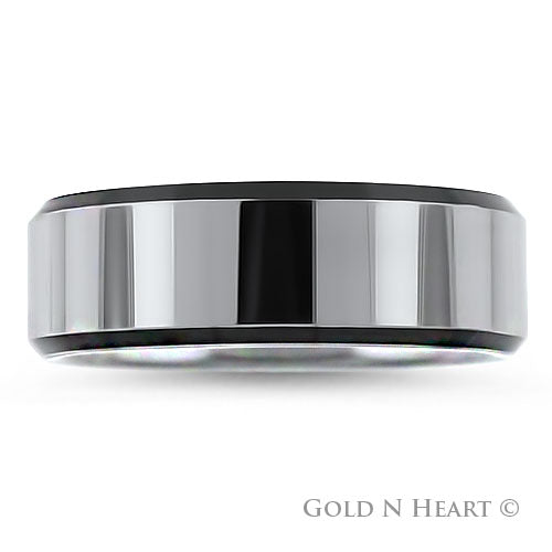 High Polished Flat Top with Matt Black Edge Tungsten Wedding Band