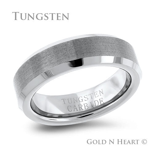 Classic Gun Metal Grey Brushed Top Tungsten Wedding Band