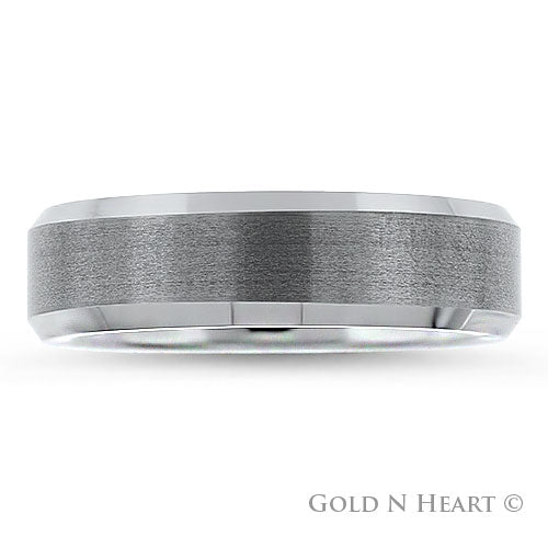 Classic Gun Metal Grey Brushed Top Tungsten Wedding Band