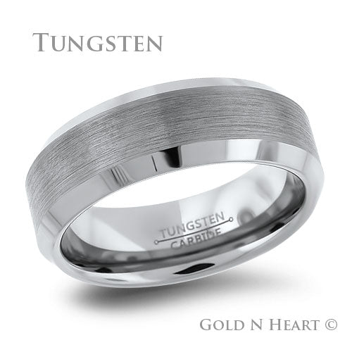 Classic 8mm Brushed Tungsten with Beveled Edges Wedding Band