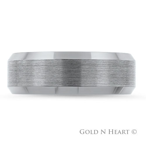 Classic 8mm Brushed Tungsten with Beveled Edges Wedding Band
