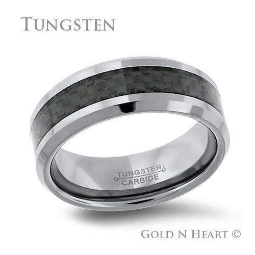 High Polish Carbon Fiber Center Tungsten Wedding Band