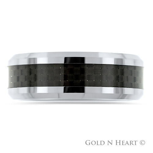 High Polish Carbon Fiber Center Tungsten Wedding Band