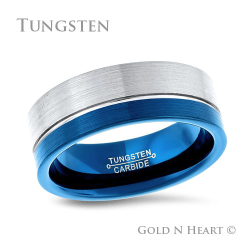 Offset Blue Anodized Tungsten Wedding Band