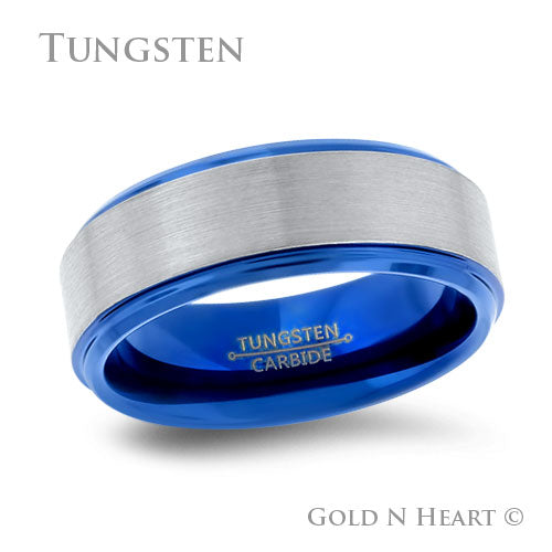 Brushed Tungsten Center with Blue Anodized Edge Wedding Band