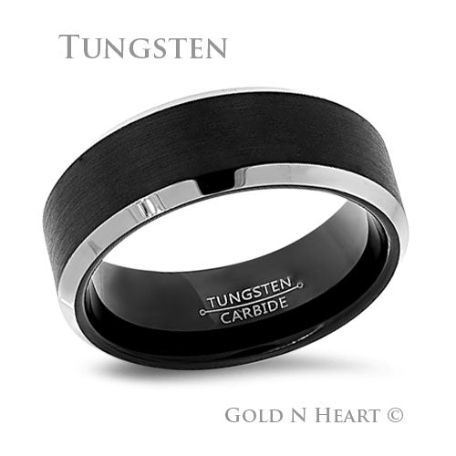 Black Tungsten Wedding Band with Polished Beveled Edge