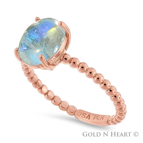 Moonstone Solitaire Ring in 14k Rose Gold