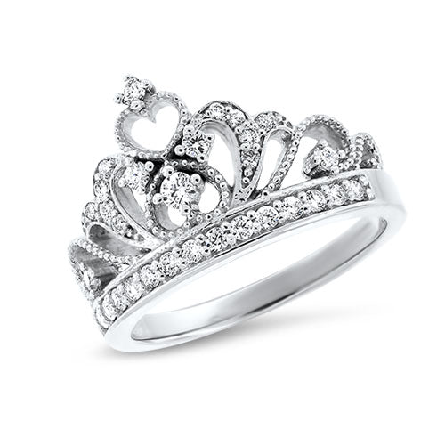 Diamond Princess Crown Ring in 14k White Gold