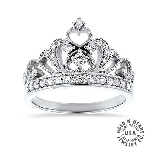 Diamond Princess Crown Ring in 14k White Gold