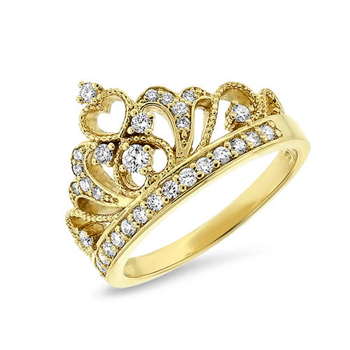 Diamond Princess Crown Ring in 14k Yellow Gold