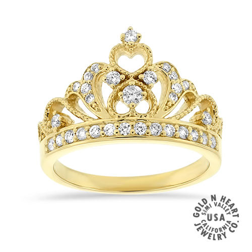 Diamond Princess Crown Ring in 14k Yellow Gold