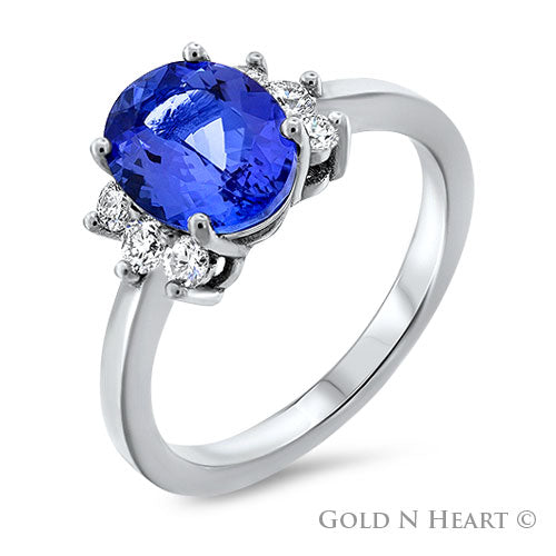 Blue Tanzanite & Diamond Ring set in 14k White