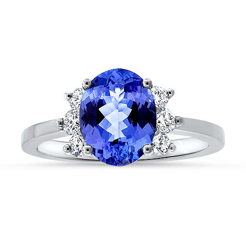 Blue Tanzanite & Diamond Ring set in 14k White