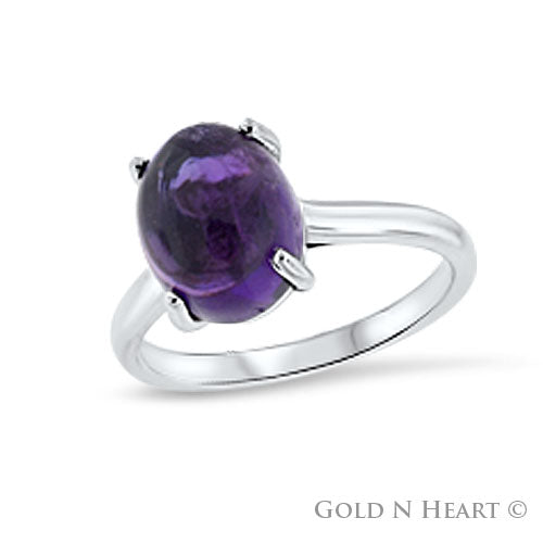 Cabachon Oval Shape Amethyst in White Gold