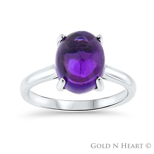 Cabachon Oval Shape Amethyst in White Gold