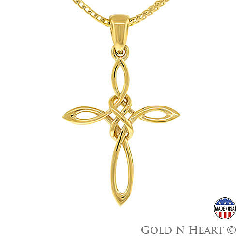 14K Yellow Gold Celtic Knot Cross Pendant