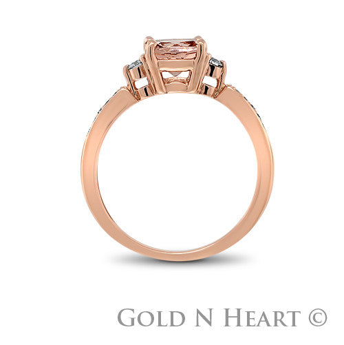 Morganite Solitaire Ring set in Rose gold with Diamond Shoulders