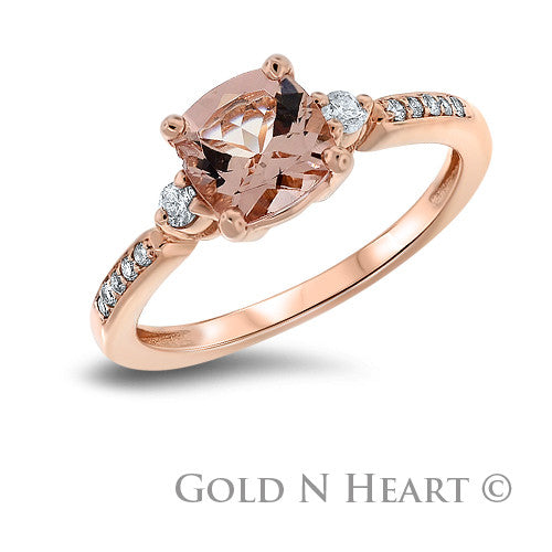 Morganite Solitaire Ring set in Rose gold with Diamond Shoulders