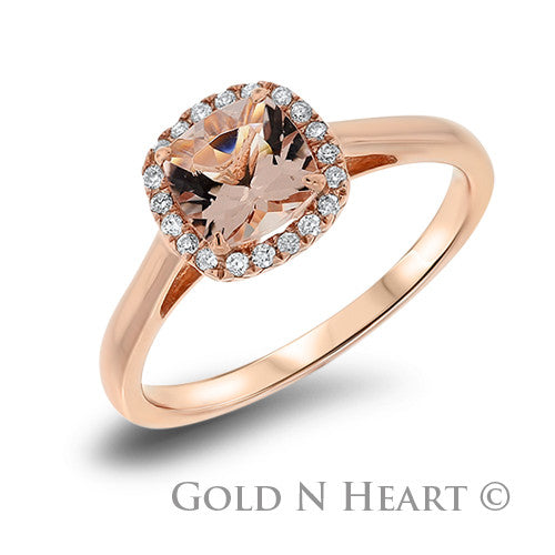 Morganite with Diamond Halo Cushion Shape Solitaire