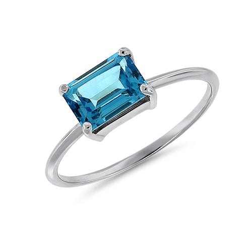 East/West Emerald-Cut Blue Topaz 14K White Gold