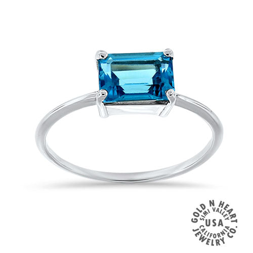 East/West Emerald-Cut Blue Topaz 14K White Gold