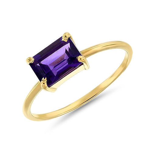 East/West Emerald-Cut Amethyst Ring in 14K Yellow Gold
