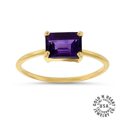 East/West Emerald-Cut Amethyst Ring in 14K Yellow Gold