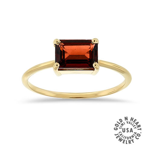 East/West Emerald-Cut Garnet Ring in 14K Yellow Gold