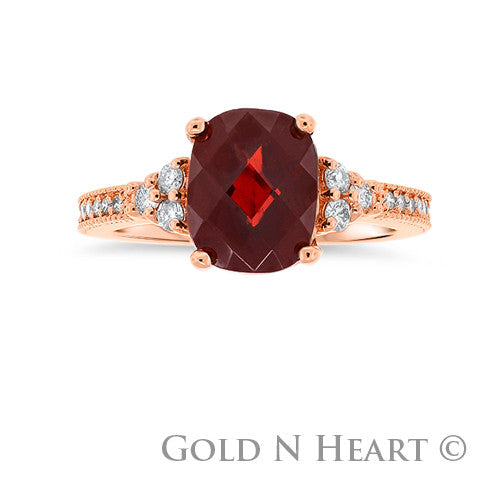 Cushion Garnet and Diamond Rose Gold Ring