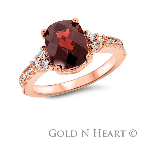 Cushion Garnet and Diamond Rose Gold Ring