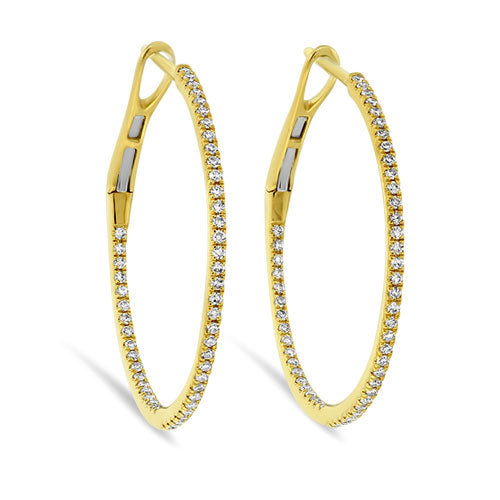 Thin Yellow Gold Diamond Hoops - Large