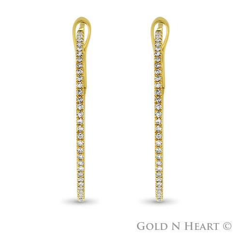 Thin Yellow Gold Diamond Hoops - Large