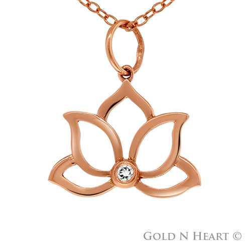 Lotus Pendant in Rose Gold with Diamond