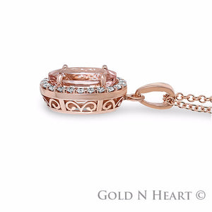 Rose Gold 3 Carat Oval Morganite Pendant on 16" Chain